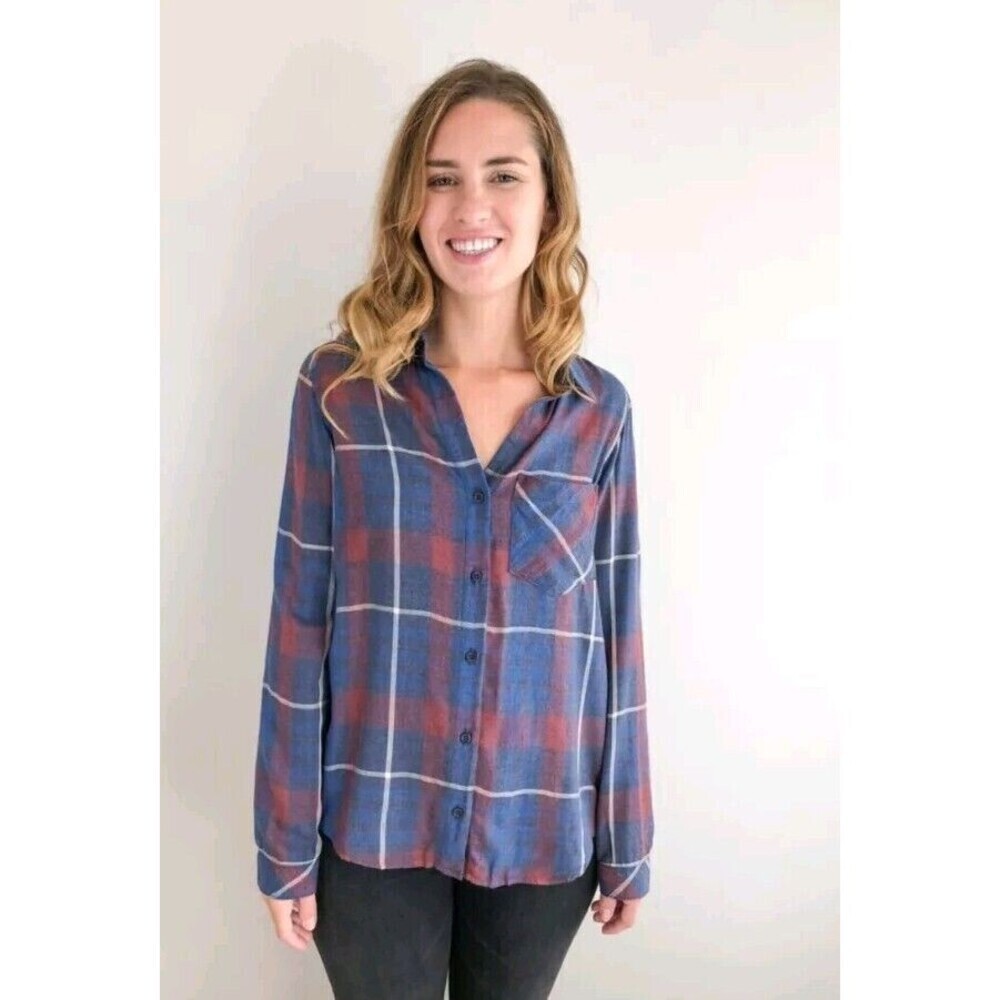 Bella Dahl blue plaid button down‎ shirt Size Medium Soft Flowy Western